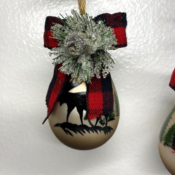 Brown Glass Teardrop Christmas Ornaments W Moose N Trees Design Set of 2 NWT - Picture 16 of 16